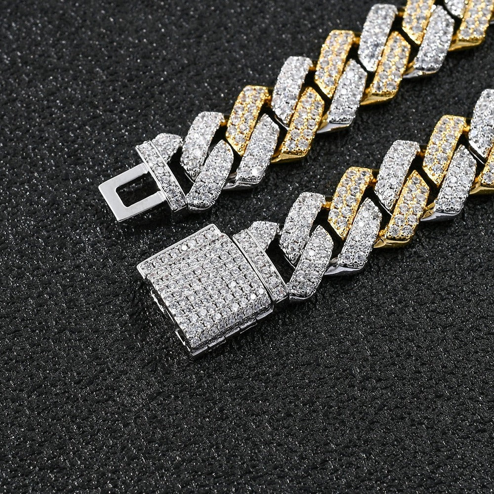 Dual Tone VVS1 Moissanite Cuban Hip Hop Necklace For Him