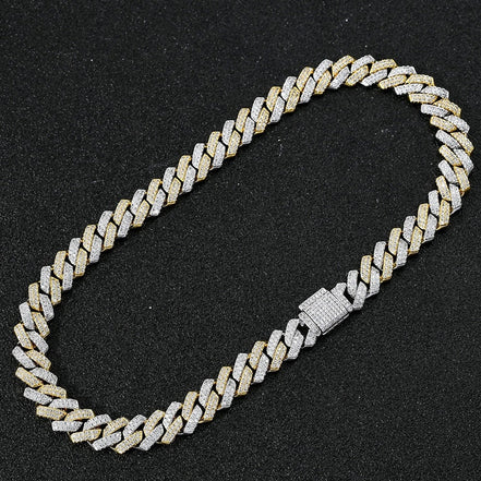 Dual Tone VVS1 Moissanite Cuban Hip Hop Necklace For Him