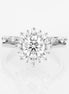 Moissanite Round & Baguette Floral Halo Wedding Ring Set