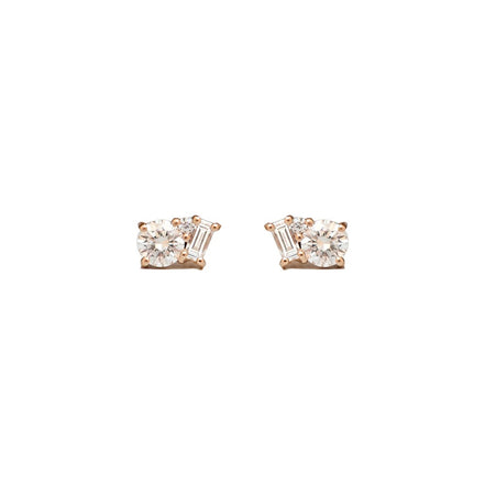 Fancy Style Moissanite Round & Baguette Cut Stud Earring