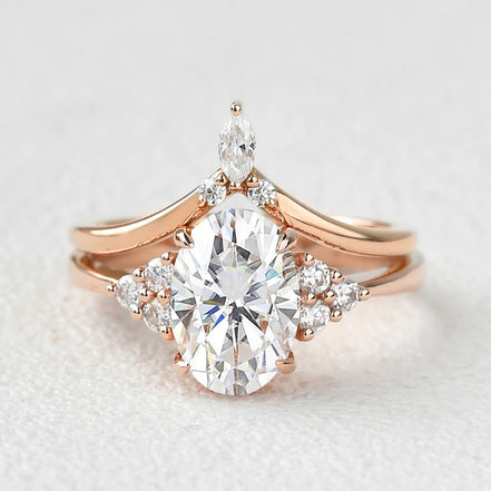 D Color Moissanite Oval Cut Seven Stone Wedding Ring Set For Her
