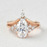 D Color Moissanite Oval Cut Seven Stone Wedding Ring Set For Her