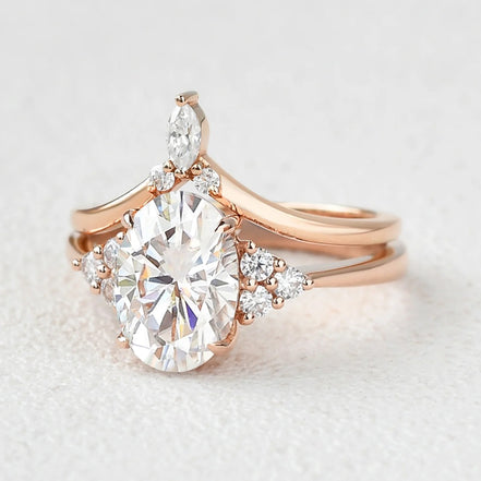 D Color Moissanite Oval Cut Seven Stone Wedding Ring Set For Her