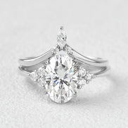 D Color Moissanite Oval Cut Seven Stone Wedding Ring Set For Her
