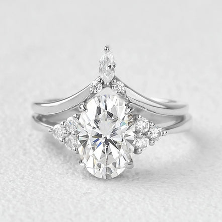 D Color Moissanite Oval Cut Seven Stone Wedding Ring Set For Her