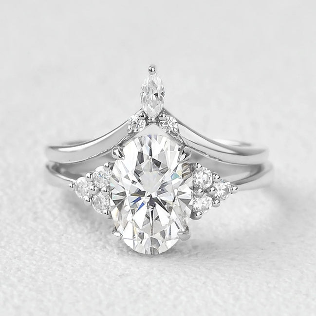 D Color Moissanite Oval Cut Seven Stone Wedding Ring Set For Her