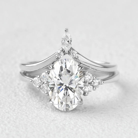 D Color Moissanite Oval Cut Seven Stone Wedding Ring Set For Her