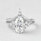D Color Moissanite Oval Cut Seven Stone Wedding Ring Set For Her