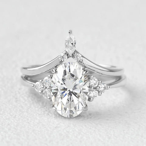 D Color Moissanite Oval Cut Seven Stone Wedding Ring Set For Her