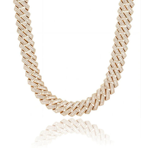 Hip Hop Luxury Moissanite Round & Baguette Cuban Link Chain
