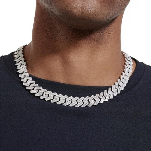 Round And Baguette Moissanite Cuban Link Chain Gift For Men's