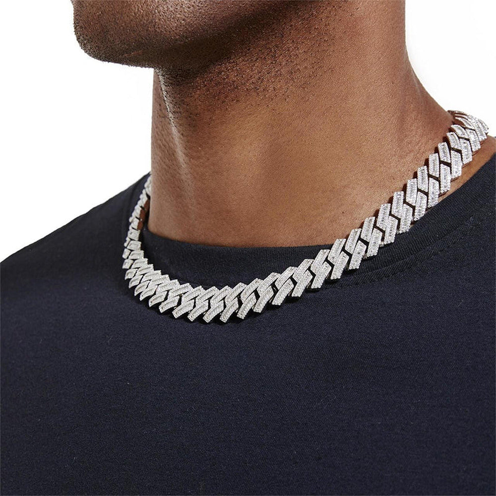 Round And Baguette Moissanite Cuban Link Chain Gift For Men's