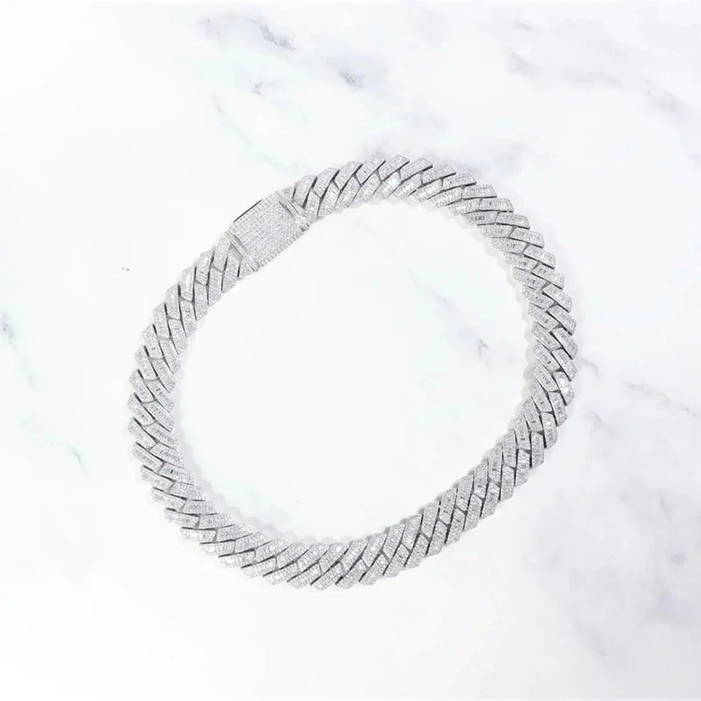 Round And Baguette Moissanite Cuban Link Chain Gift For Men's