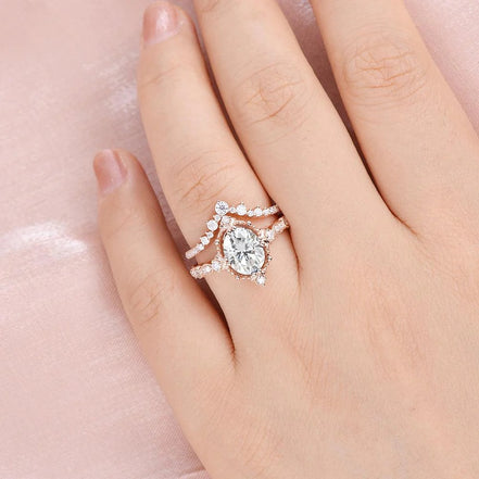 Moissanite Oval Cut Filigree D Color Ring Set For Women
