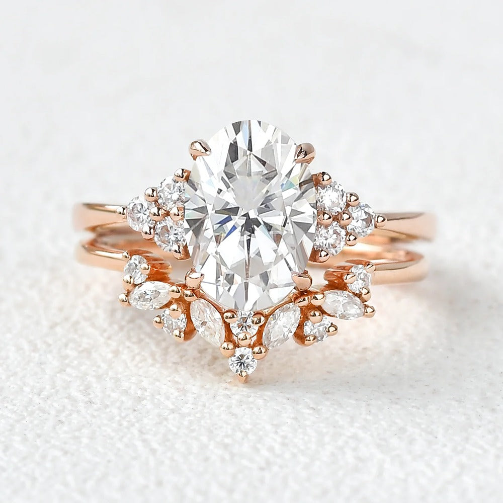 Side Accent Oval Cut Moissanite Bridal Set For Women